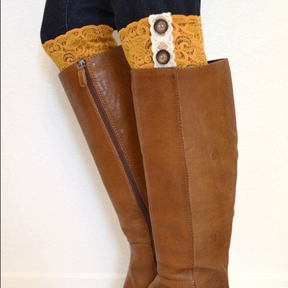 Gold Mustard Lace Boot Cuffs - Picture 2 of 8